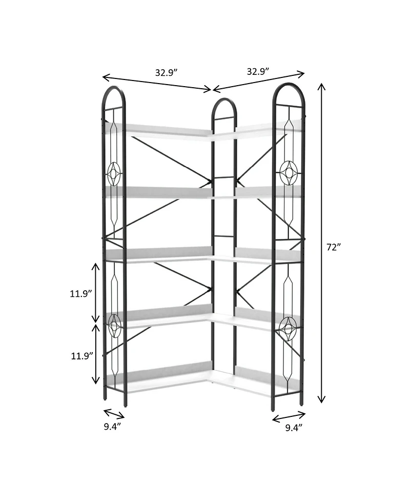 Streamdale Furniture 5-Tier Industrial Corner Bookshelf