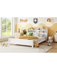Streamdale Furniture Pine Wood Bed with Bookcase Headboard Led & Guardrails White