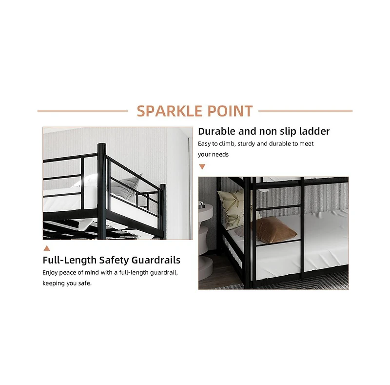 Streamdale Furniture Triple Frame Bed w/ Ladder & Railing - Floor Safe, Easy Assembly