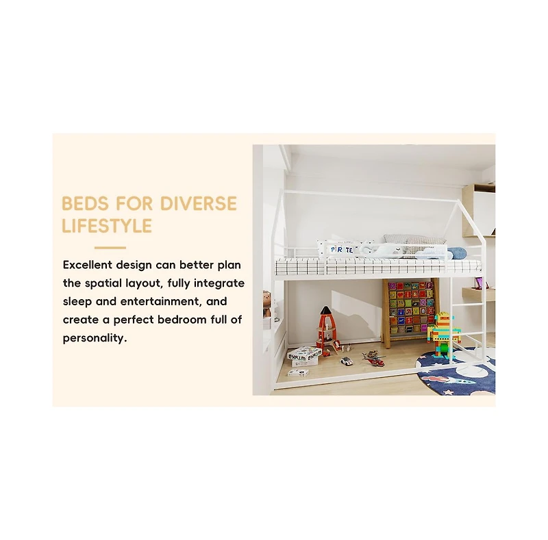 Streamdale Furniture Metal Twin Bunk Bed, Heavy-Duty, Noise Reduced, White