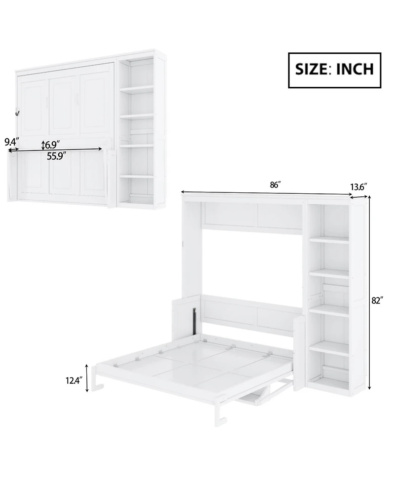 Streamdale Furniture Full Size Wood Murphy Bed with Desk and Bookshelf
