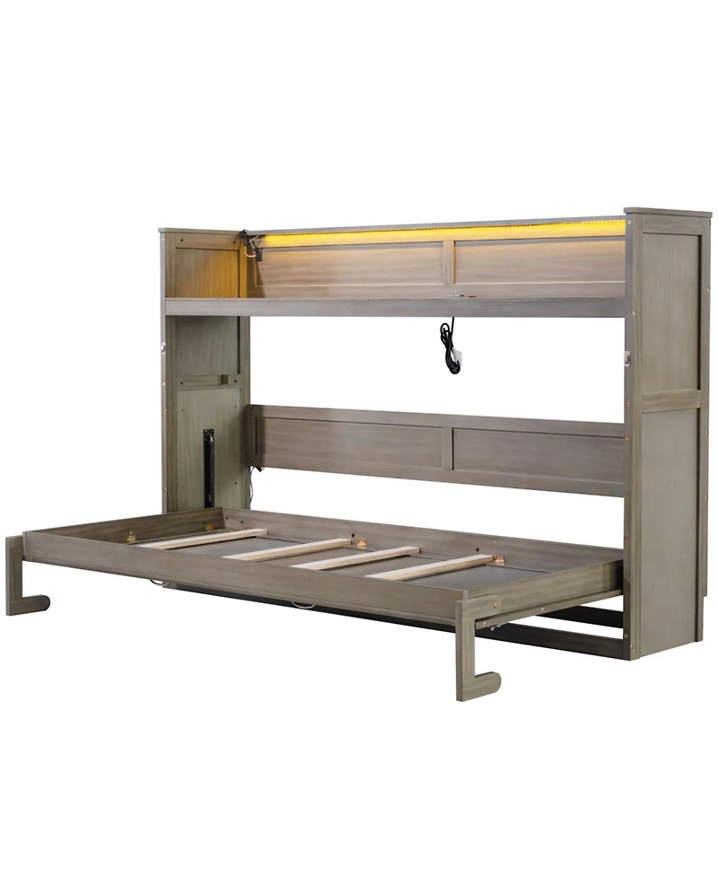 Streamdale Furniture Twin Xl Size Murphy Bed with Desk, Led Light and Usb Charging Station