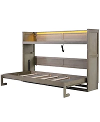 Streamdale Furniture Twin Xl Size Murphy Bed with Desk, Led Light and Usb Charging Station