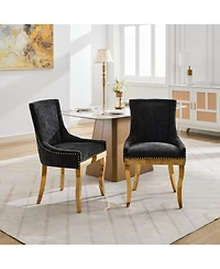 Streamdale Furniture Chenille Dining Chairs, Gold Legs, Rivet Trim