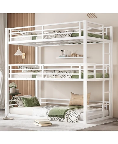 Streamdale Furniture Triple Twin Xl Metal Bunk Bed with Guardrails