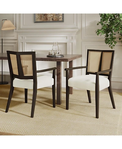 Streamdale Furniture Arm Dining Chair (dark brown+beige) Set of 2