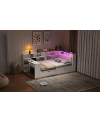 Streamdale Furniture Streamdale Full Platform Bed- Storage, Charging, Led, Desk, Upholstered Headboard