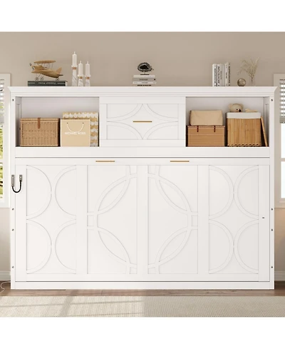 Streamdale Furniture Twin Size Murphy Bed with Charging Station and a Drawer, White