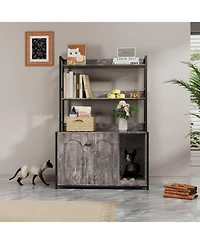 Streamdale Furniture Large Cat Litter Box Enclosure w/ Shelf, Hidden Washroom, Scratch Pad