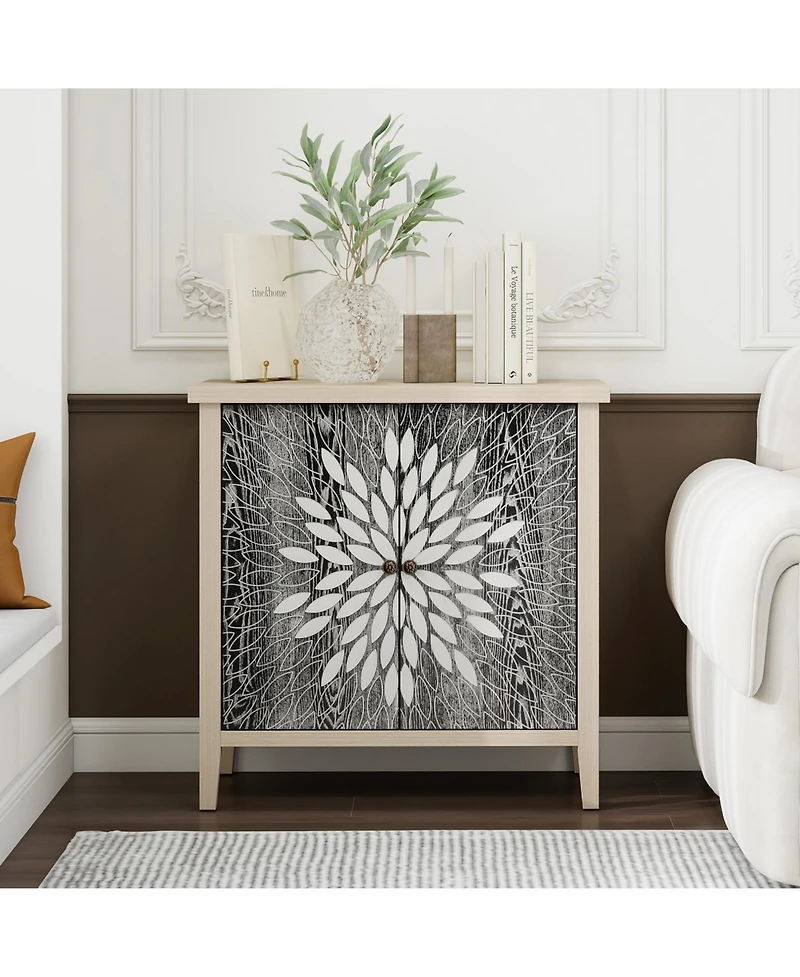 Streamdale Carved 2-Door Storage Cabinet with Adjustable Shelf