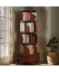 Streamdale Furniture Rotating 5-Tier Corner Bookshelf with Drawer (Walnut)