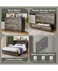Streamdale Furniture Murphy Bed Queen with Charging & Storage - Rustic Gray