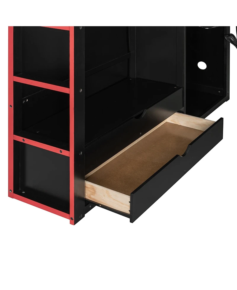 Streamdale Furniture Wood Loft Bed with Desk, Wardrobe, Storage & Rgb Light