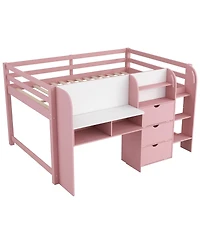 Streamdale Furniture Pink Low Loft Bed with Desk, Storage & Whiteboard
