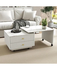 Streamdale Furniture Extendable Coffee Table w/ Storage, Reversible, 2 Drawers, 6 Wheels