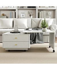 Streamdale Furniture Extendable Coffee Table w/ Storage, Reversible, 2 Drawers, 6 Wheels