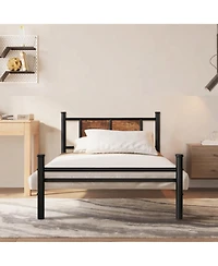 Streamdale Furniture Twin Bed Frame with Wood Headboard, Metal Slats, Easy Assembly
