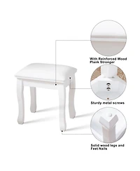 Streamdale Furniture White Vanity Stool Padded Makeup Chair Bench with Solid Wood Legs