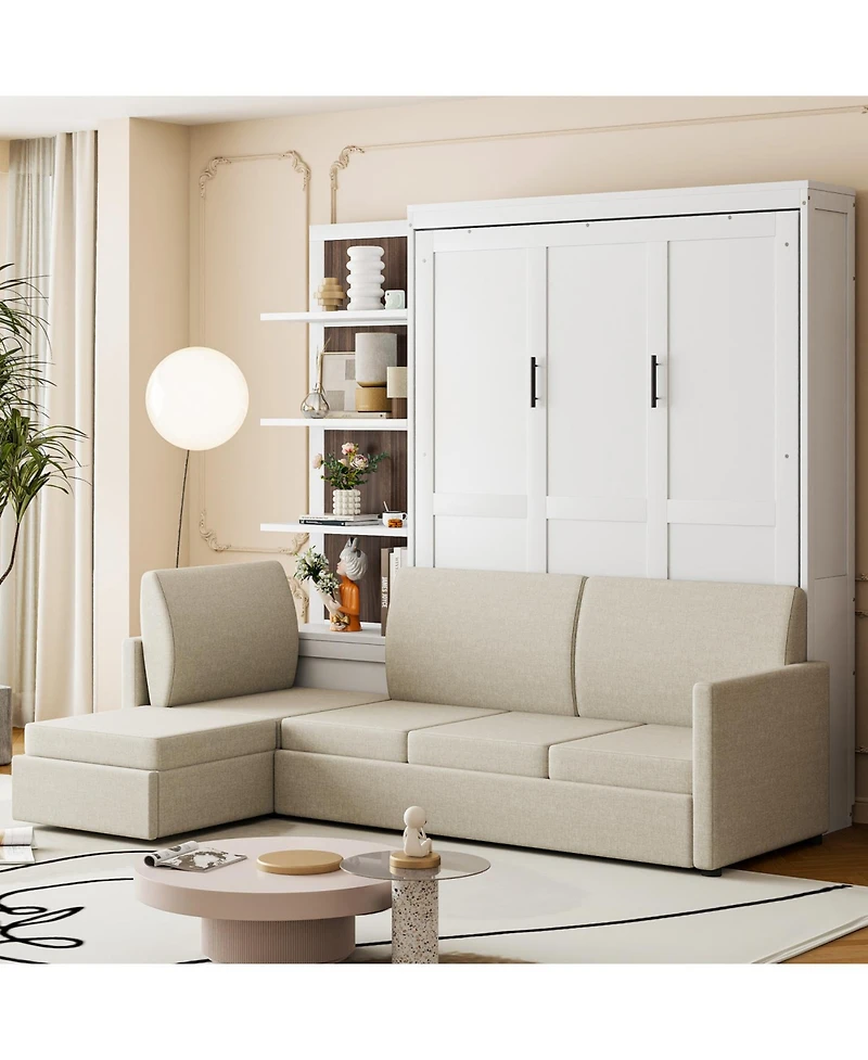 Streamdale Furniture Streamdale Queen Size Murphy Bed Wall Bed with Sofa and Shelves