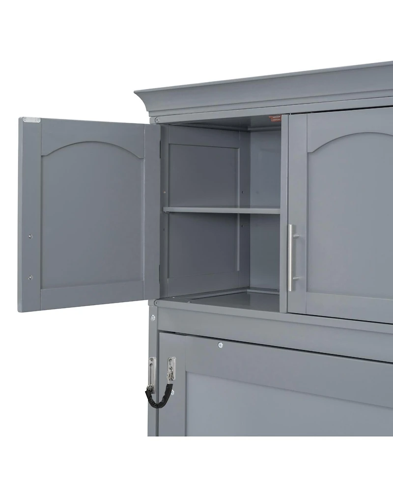 Streamdale Furniture Queen Size Murphy Bed Wall Bed with Top Cabinets,Gray