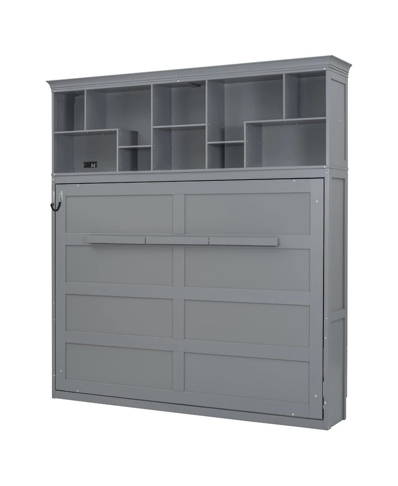 Streamdale Furniture Queen Size Murphy Bed Wall Bed with Top Shelves & Usb,Gray
