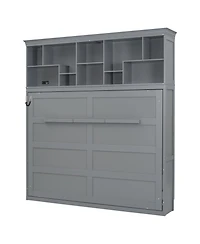 Streamdale Furniture Queen Size Murphy Bed Wall Bed with Top Shelves & Usb,Gray