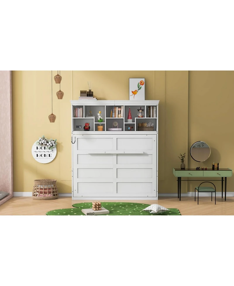 Streamdale Furniture Queen Size Murphy Bed Wall Bed with Top Shelves & Usb