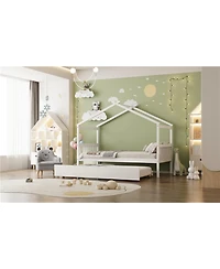 Streamdale Twin Wooden House Bed with Trundle, Gray