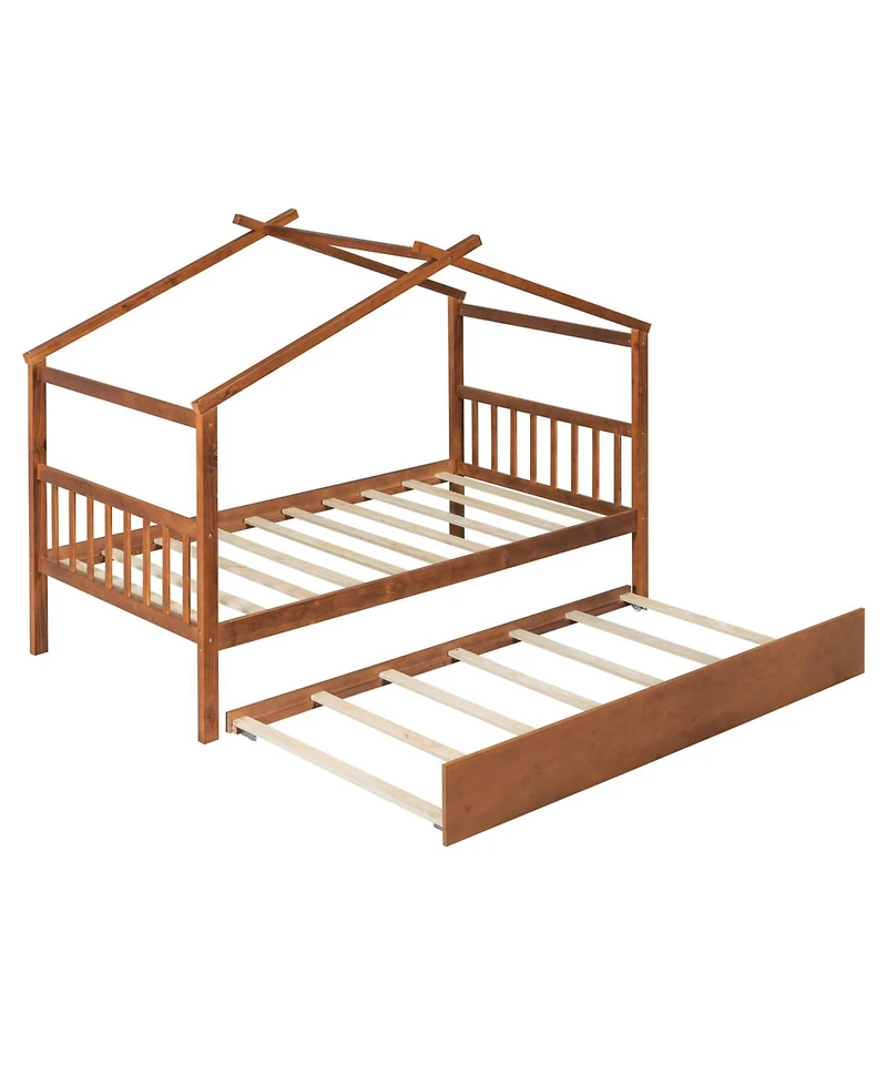 Streamdale Twin Wooden House Bed with Trundle, Gray
