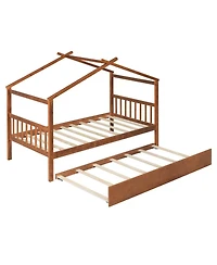 Streamdale Twin Wooden House Bed with Trundle, Gray