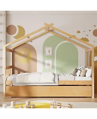Streamdale Twin Wooden House Bed with Trundle, Gray