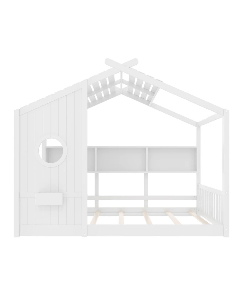 Streamdale Furniture Floor House Bed Toddler Kids Montessori Bed w/ Shelf & Roof.