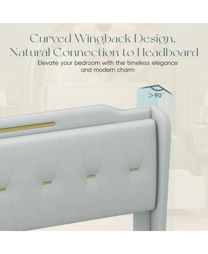 Streamdale Furniture Queen Leather Bed Frame Wingback Headboard Platform