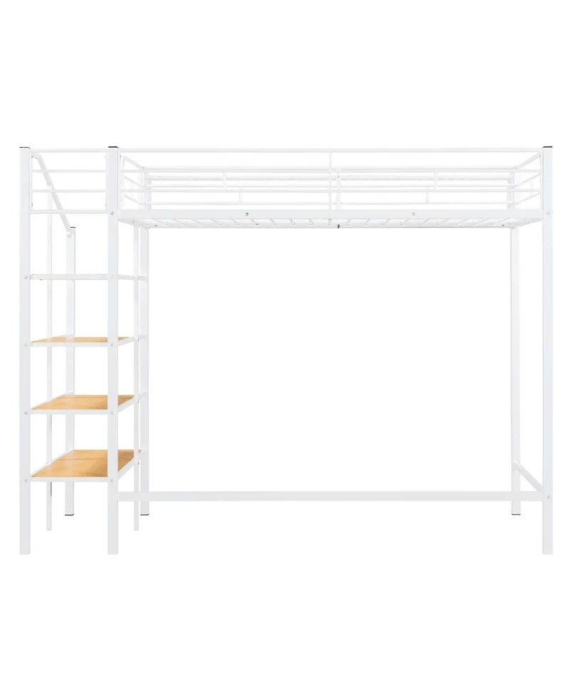 Streamdale Furniture Twin Metal Loft Bed with Grid Shelf & Ladder.