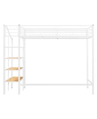 Streamdale Furniture Twin Metal Loft Bed with Grid Shelf & Ladder.