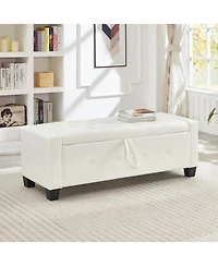 Streamdale Furniture 48" Storage Ottoman Bench - Tufted Faux Leather - Ivory White