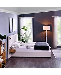 Streamdale Furniture King Beige Velvet Storage Bed with Shelves, Lamps & Usb