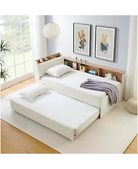 Streamdale Furniture Twin Velvet Daybed with Storage, Trundle, & Led - Beige