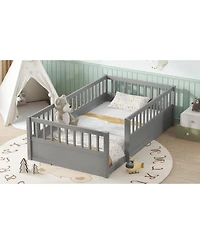 Streamdale Furniture Twin Floor Bed Frame with Fence