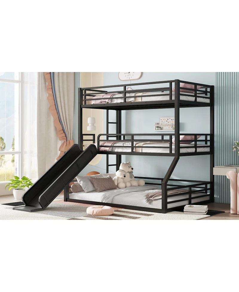 Streamdale Furniture Triple Bunk Bed with Slide, Metal, Black