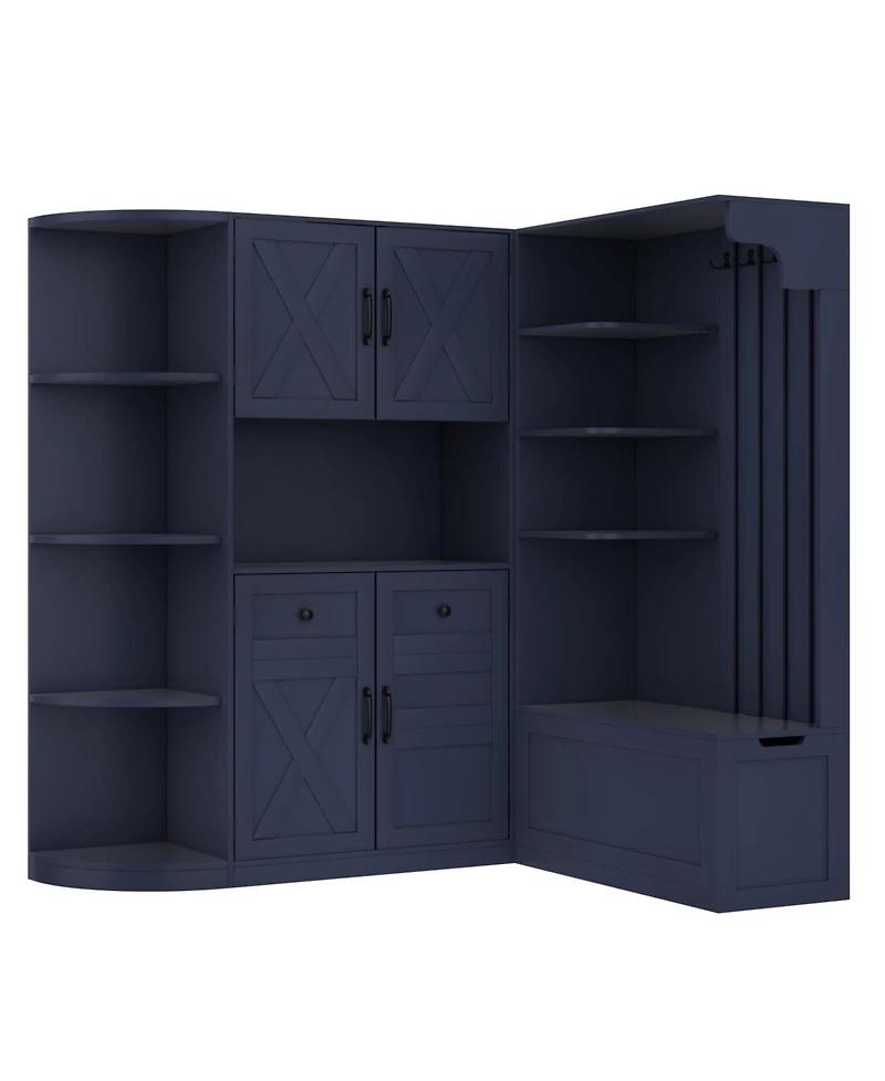 Streamdale Furniture Blue Hall Tree Cabinet with Storage & Hooks