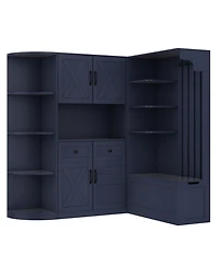 Streamdale Furniture Blue Hall Tree Cabinet with Storage & Hooks