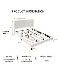 Streamdale Furniture King Size Bed Frame, Boucle Upholstered Headboard, Wood Feet