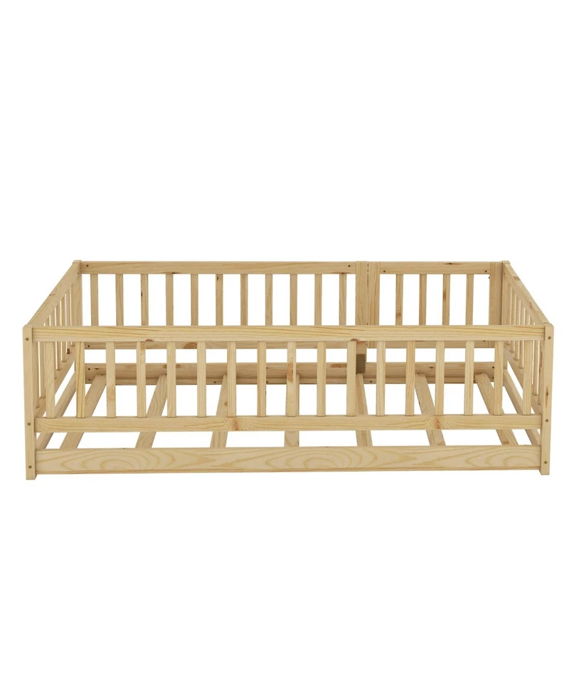 Streamdale Furniture Twin Montessori Floor Bed with Fence & Door - Oak