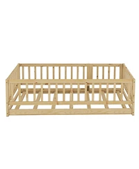 Streamdale Furniture Twin Montessori Floor Bed with Fence & Door - Oak