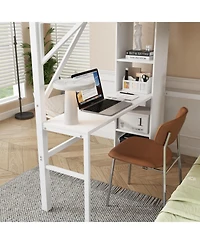 Streamdale Furniture Full/Twin Metal Bunk Bed w/ Desk, Bookshelves, Led, Charge - White