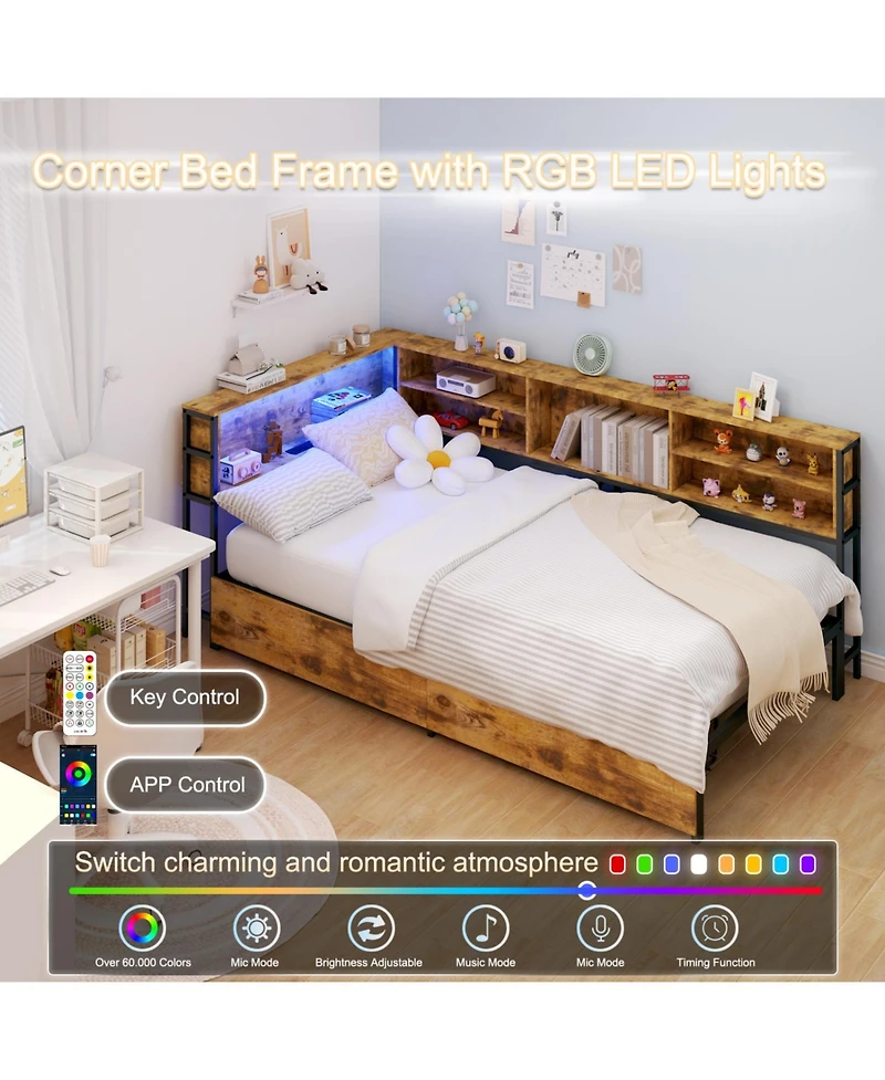 Streamdale Furniture Twin Daybed with Storage, Bookcase, Charging Station & Led