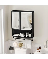 Streamdale Furniture Arched Glass Double-Door Wardrobe w/ Mirror, Shelf & Rack