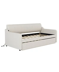 Streamdale Furniture Twin Upholstered Daybed with Trundle & Usb, Beige