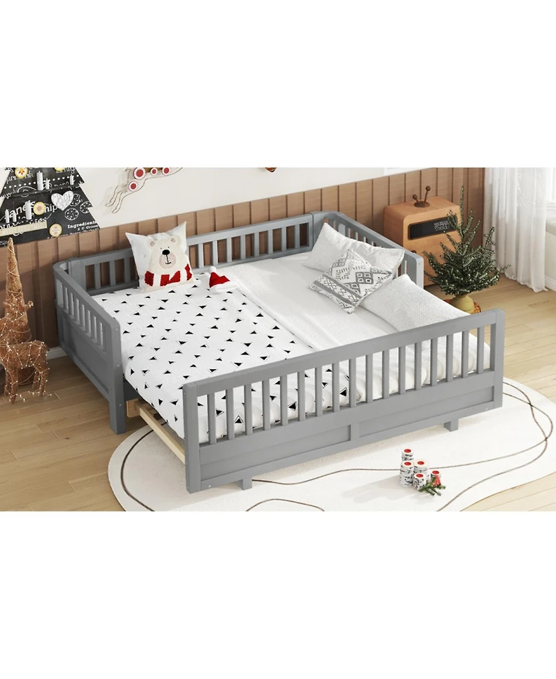 Streamdale Furniture Streamdale Twin Size Platform Bed with Guardrails, Solid Wood, Grey